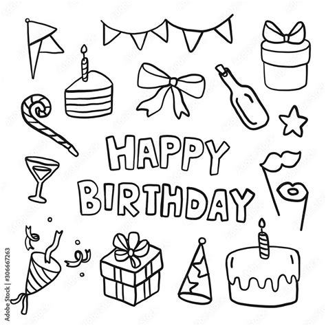 Hand Drawing Styles Happy Birthday Decoration Birthday Party Doodles