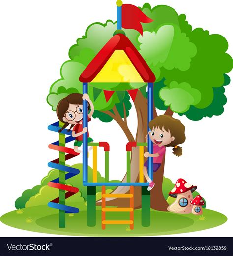 Two Girls Playing In Playground Royalty Free Vector Image