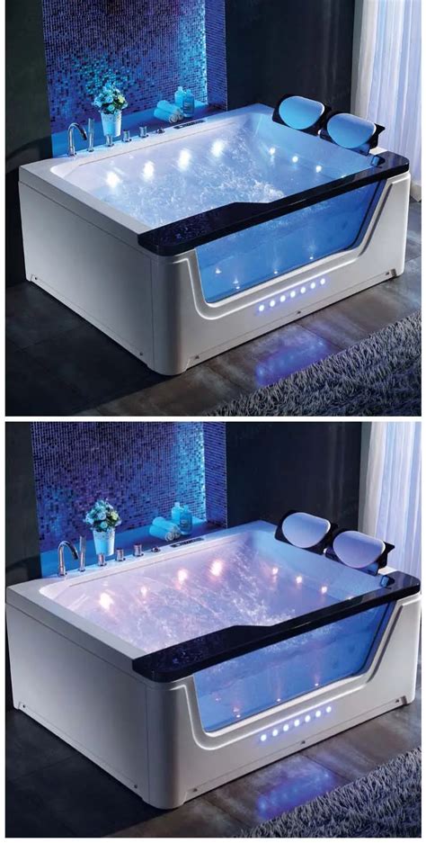 Whirlpool Massage Bath Spa Acrylic Big Bathtub Hotel Led Jet Massage 2 Person Sided Skirt Bath