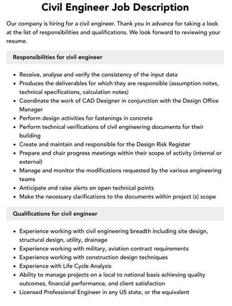 Civil Engineer Job Description Velvet Jobs