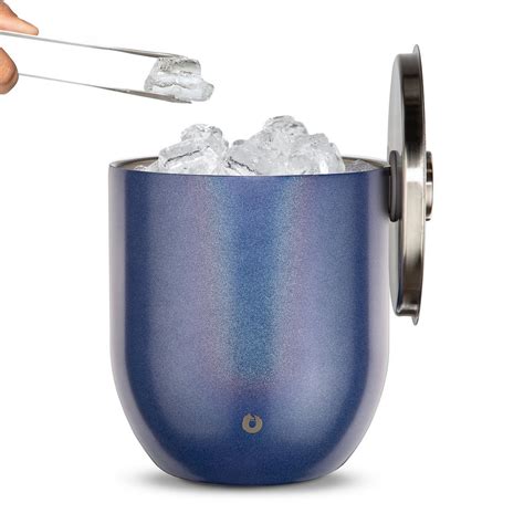 Insulated Stainless Steel Ice Bucket Lid And Tongs Marble Gold