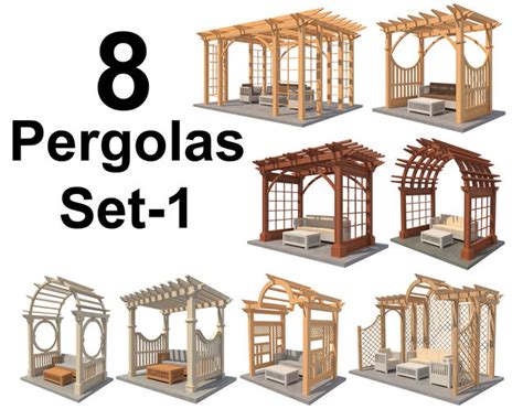 3d Model 8 Pergolas Set 1 Wooden Pergola With Arched Roof Vr Ar Low