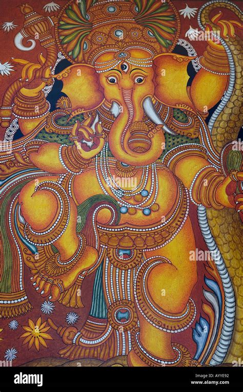 Lord Ganesh Painted In Kerala Style Mural Art Painting South India