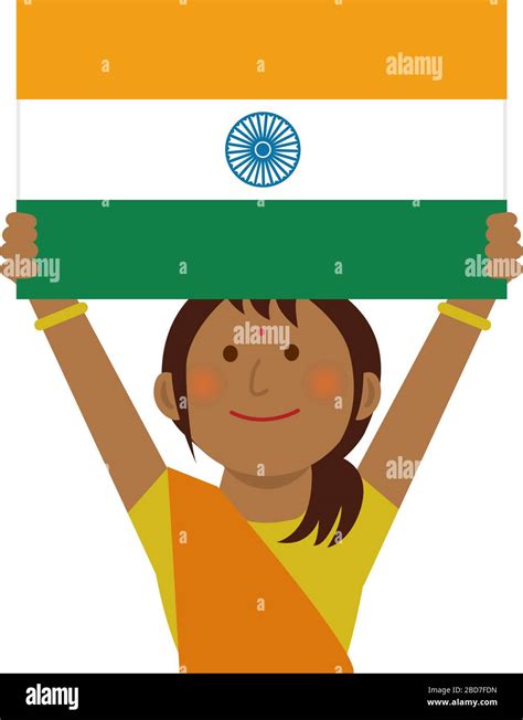 Cartoon Woman With National Flags India Upper Body Flat Vector Illustration Stock Vector