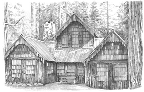 Pencil Drawing Of Wilsonia Cabin Cabin Art