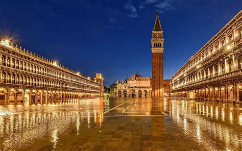 Venice Italy Night Square Piazza San Marco Hd Wallpaper Peakpx