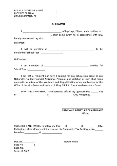 Affidavit Of Non Grant Republic Of The Philippines Province Of