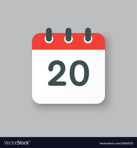 Icon Calendar Day Number 20 20th Day Month Vector Image
