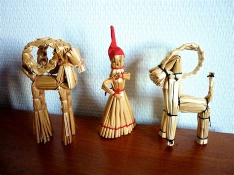 Folk Art Finnish Straw Figurines Bock And A Straw Lady