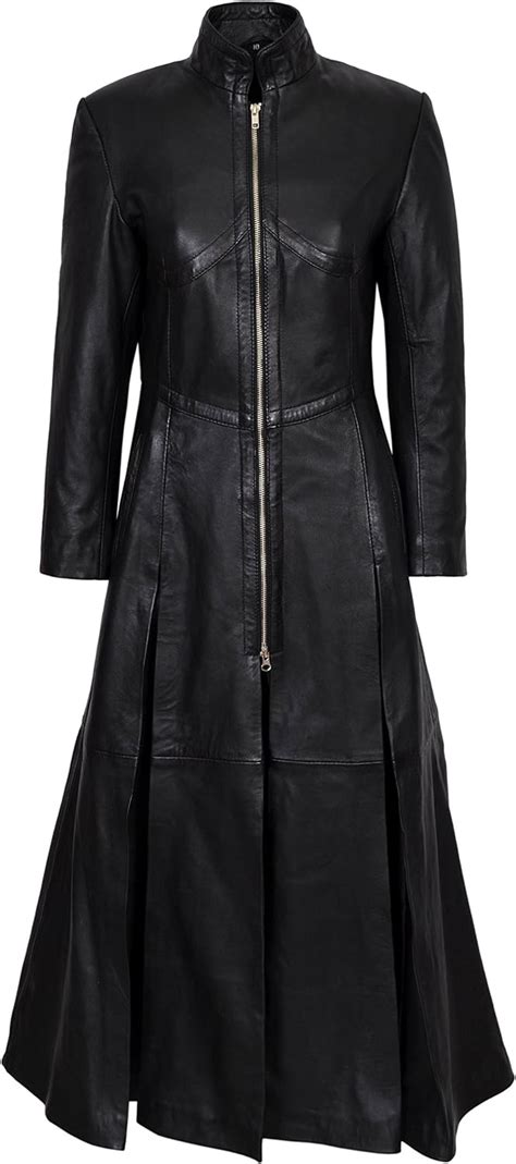 Ladies New Matrix Black Soft Leather Full Length Long Gothic Coat Rock