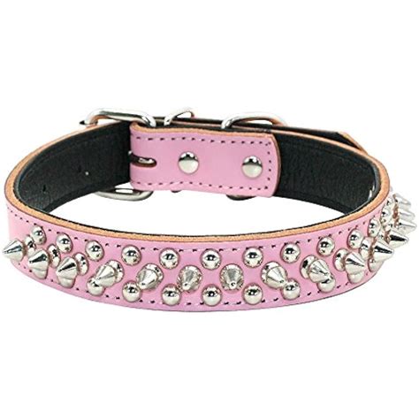 Leather Padded Spiked Studded Dog Collar Small Medium Dogs Pink 9 13