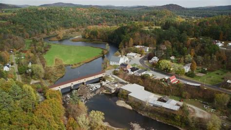 55k Stock Footage Aerial Video Orbiting Bath Covered Bridge