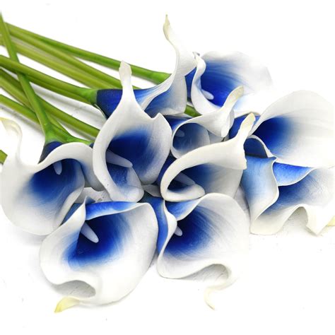 real touch calla lilies artificial flower bouquet 10 stems silk white and abyss blue in 2020