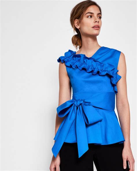 Ruffle And Bow Peplum Top Bright Blue Tops And T Shirts Ted Baker