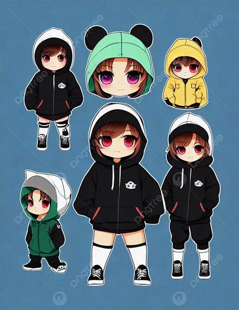 Set Of Chibi Cute Character Wearing Hoodie Background Wallpaper Image
