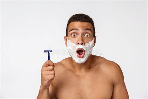 Close Up Happy Naked African Man Shaving Razor Stock Photos Free Royalty Free Stock Photos