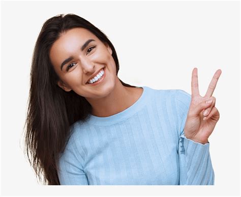 Smiling Woman Giving Peace Sign Female Peace Sign Png Transparent Png