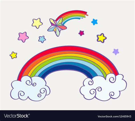 Hand Drawn Cartoon Rainbow Clouds And Falling Vector Image