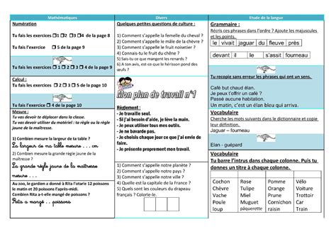 Plan De Travail Autonomie Ce2 Autonomie Ce2 Plan De Travail Ce2 Ce2