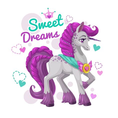 Cute Girlish Print With Beautiful Unicorn Stock Vector Illustration