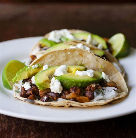 Top with crumbled goat cheese. Achiote Black Bean Tacos with Grilled Avocado and Goat ...