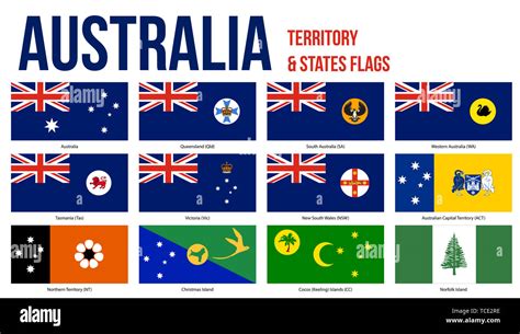australia all states internal territories and the external territory flags vector illustration