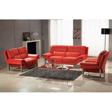 Contemporary 3 Piece Red Leather Sofa Loveseat And Chair Set Free