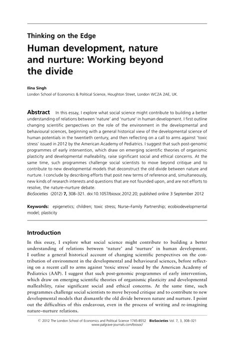 Pdf Human Development Nature And Nurture Working Beyond The Divide