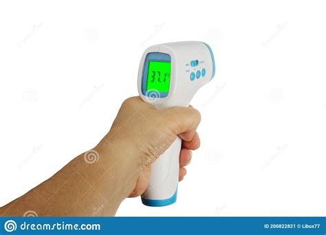 Hand Holding Thermometer Gun Side View Medical Digital Non Contact
