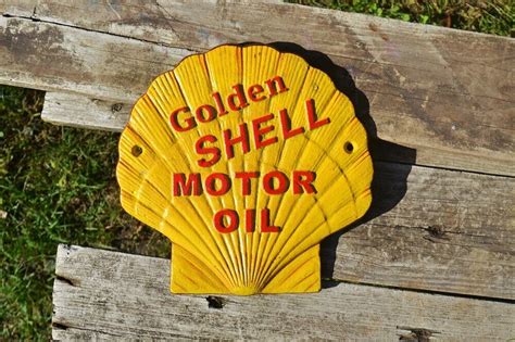 Golden Shell Motor Oil Pecten Embossed Cast Iron Metal Sign Gas