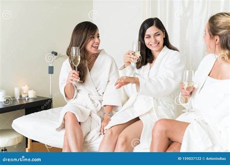 Happy Friends Enjoying At Beauty Spa Stock Photo Image Of Multiethnic