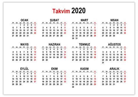 Yatay Takvim Takvim Ru