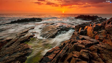 Rocks Clouds Sea Coast Great Sunsets Nice Wallpapers 1920x1080