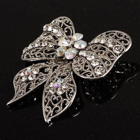 large crystal filigree bow brooch brooches and pins clothing shoes and jewelry