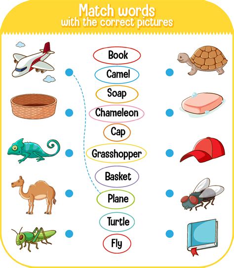 Match Words With The Correct Pictures Game For Kids 2119853 Vector Art