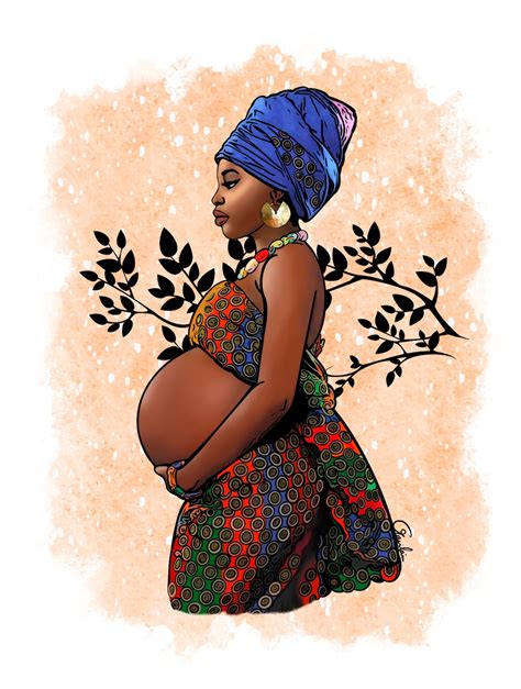 Pregnant Black Woman Portrait Illustration Printblack Etsy