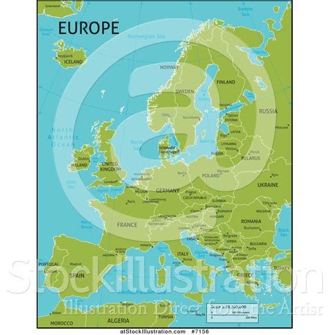 Vector Illustration Of A Green Map Of Europe With Country Names And