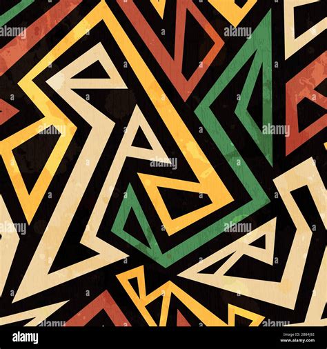 African Geometric Seamless Pattern With Grunge Effect Stock Vector