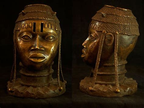 Nigeria Ife Oni Bronze Head Black Artwork Great Power Sculptural