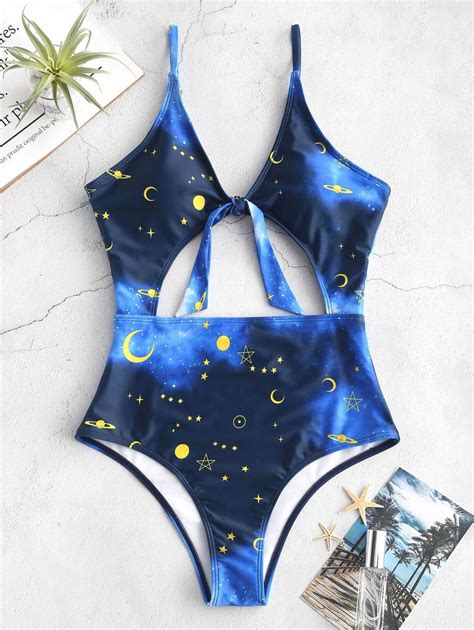 Moon Star Tied Monokini Swimsuit Blue Xl Hot Sales 2019 Trendy One