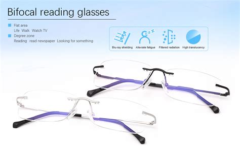 Men Women Rimless Bifocal Reading Glasses Blue Light Blocking Readers Eyewear Amazon Ca