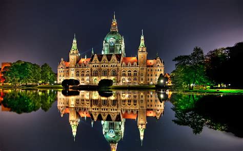 The New Town Hall Hanover Cityscapes Nightscapes German Cities
