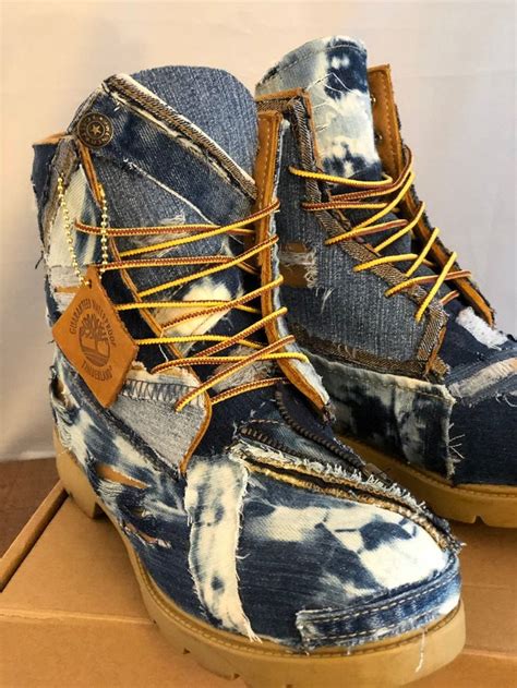 Denim Timberland Boots Custom Timberlands Distressed Jeans Etsy