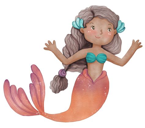 Watercolor Cute Mermaid Clipart Png Png