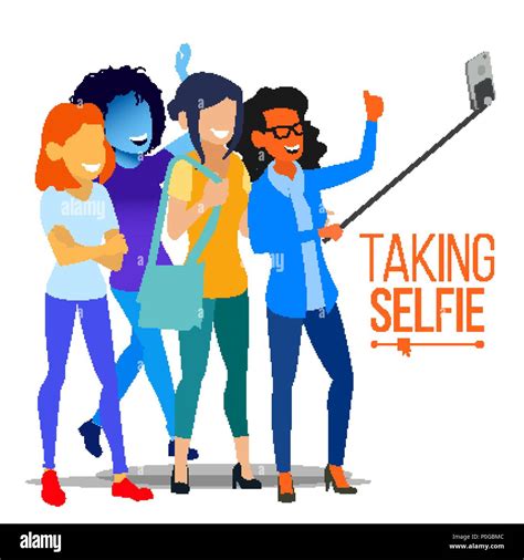 Girls Taking Selfie Vector Photo Portrait Concept Self Camera Modern