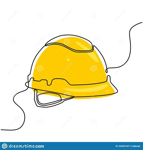 One Line Drawing Of Isolated Vector Object Hard Hatconstruction Helmet