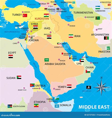 Carte De Moyen Orient Avec Des Frontières Et Des Drapeaux Illustration