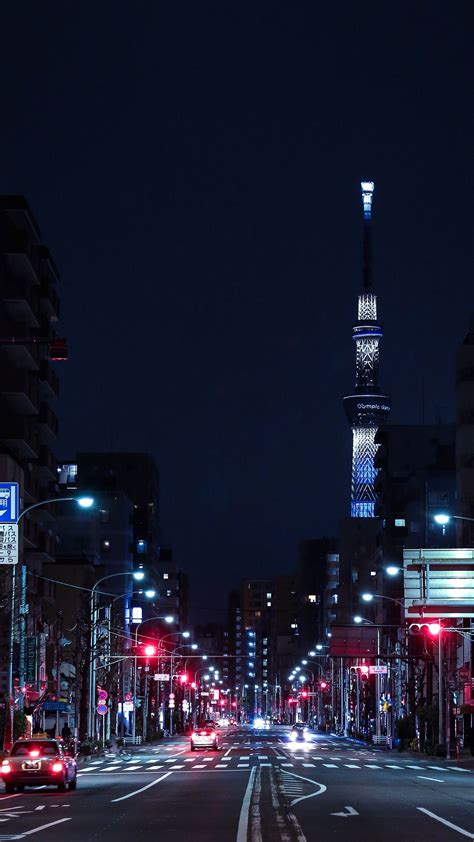 Download Wallpaper 2160x3840 Night City Street Road Buildings Cars