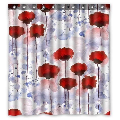 Phfzk Flower Shower Curtain Watercolor Floral Poppies In The Spring