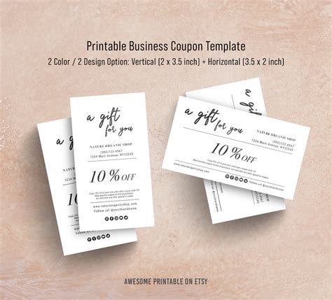 Printable Business Coupon Template Simple Business Card Size Etsy